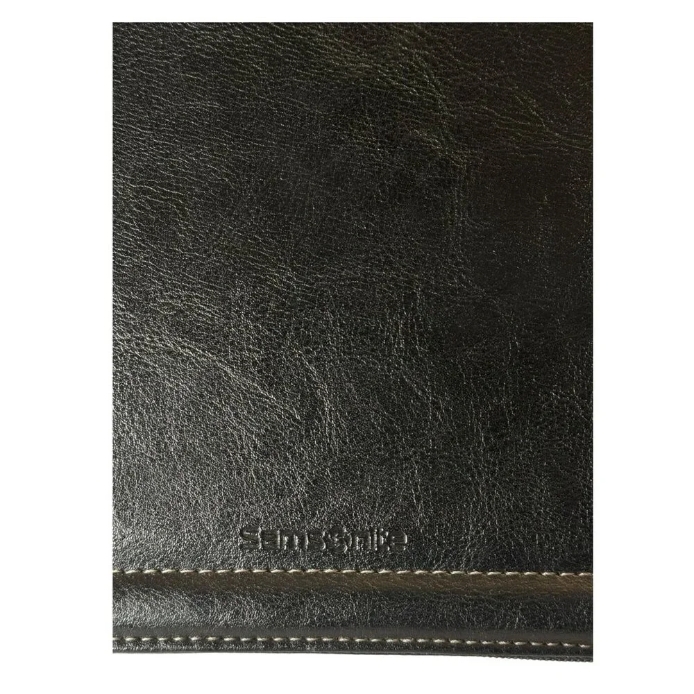 Samsonite Black Leather iPad Folio Organizer With Zipper Closure & Document Pock